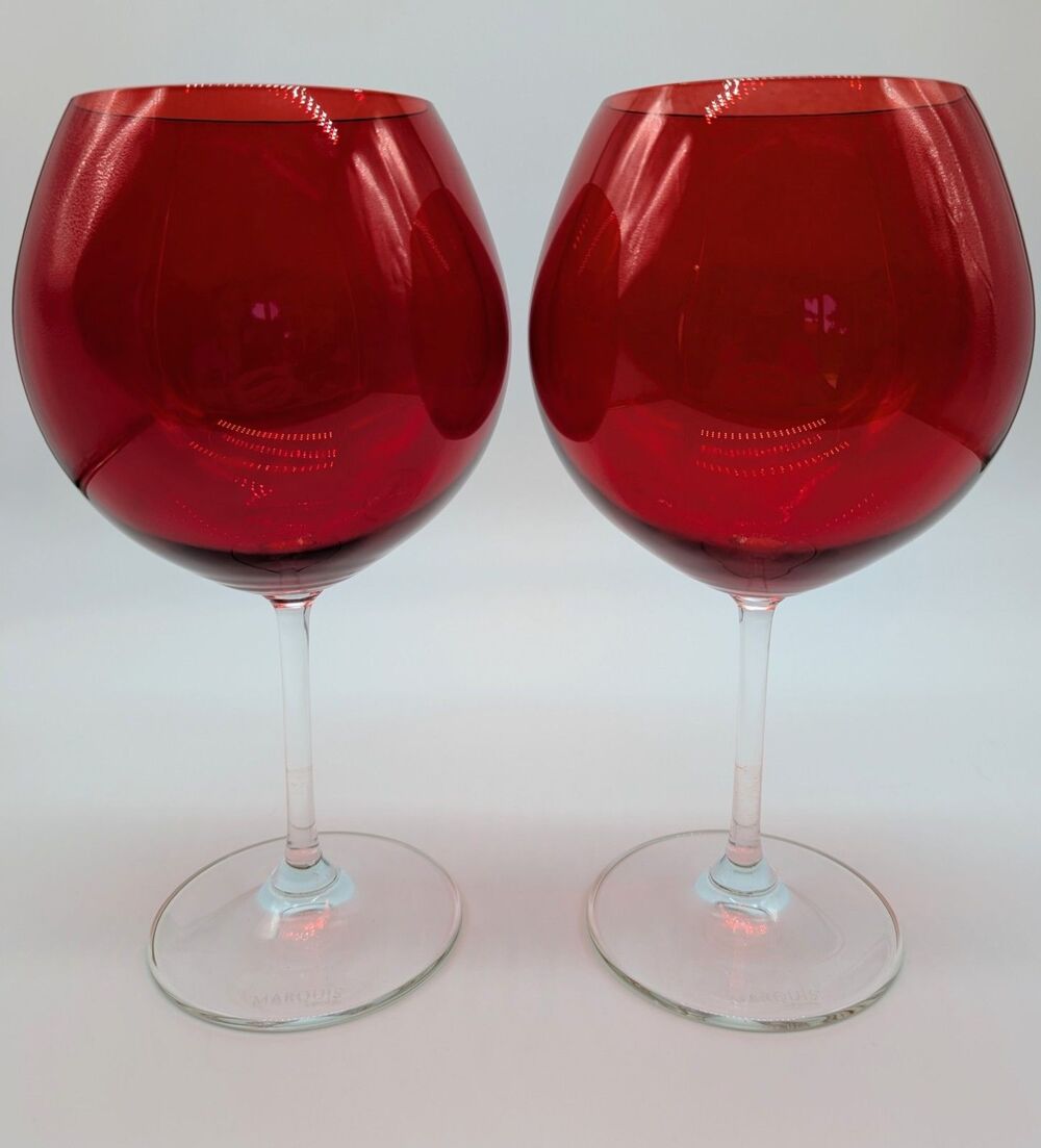 Set Of 2 Marquis by Waterford Red Wine Glasses Crystal Balloon 20 Oz 8.5"